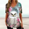 Женские футболки, винтажная футболка с графическим принтом совы и животных, летняя модная футболка с v-образным вырезом и короткими рукавами, большие женские футболки, одежда