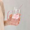 With Lids and Handle Square Glass Mug Transparent Coffee Cup Household Bow Straw Cup  Gift