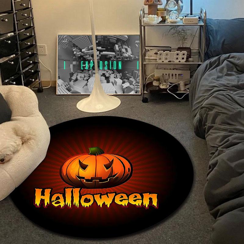 Minimalist Round Halloween Orange Area Rug, Non-Slip Floor Mat for Kitchen