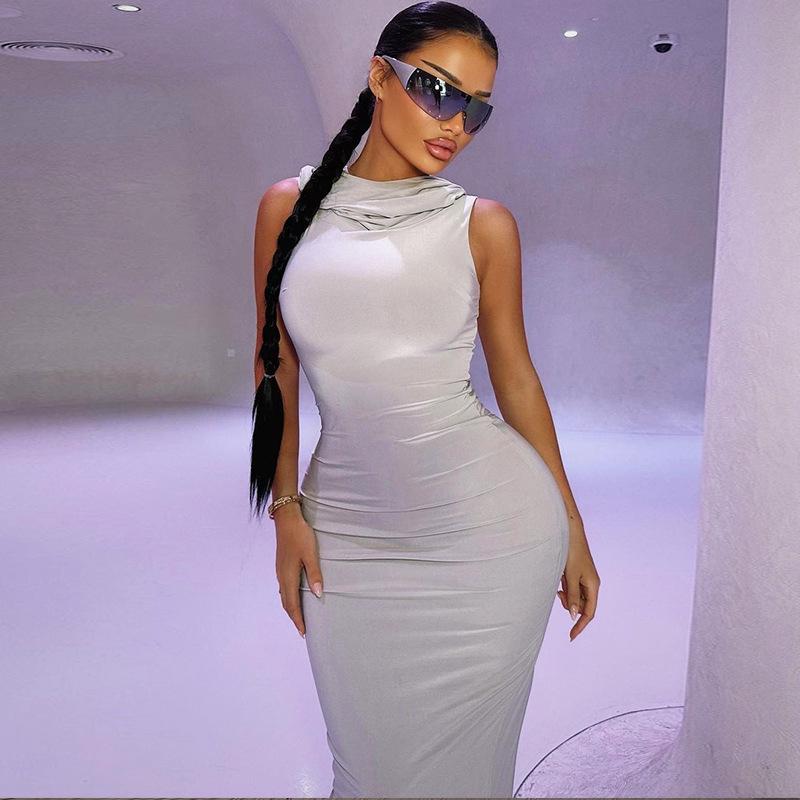 Платье-футляр в европейском и американском стиле с капюшоном и длинными рукавами