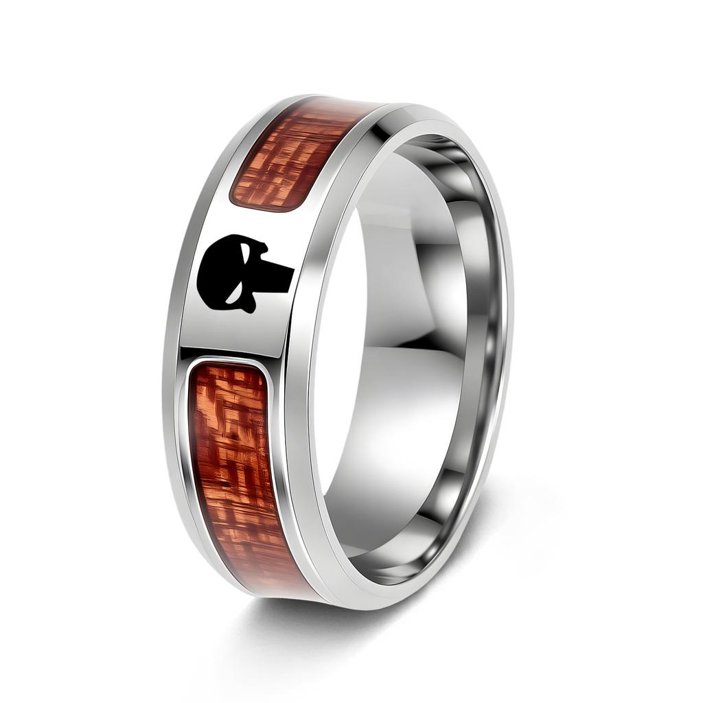 Jewelry Inlaid with Acacia Wood Grain Half Circle Tree of Life Ring Cross Ring