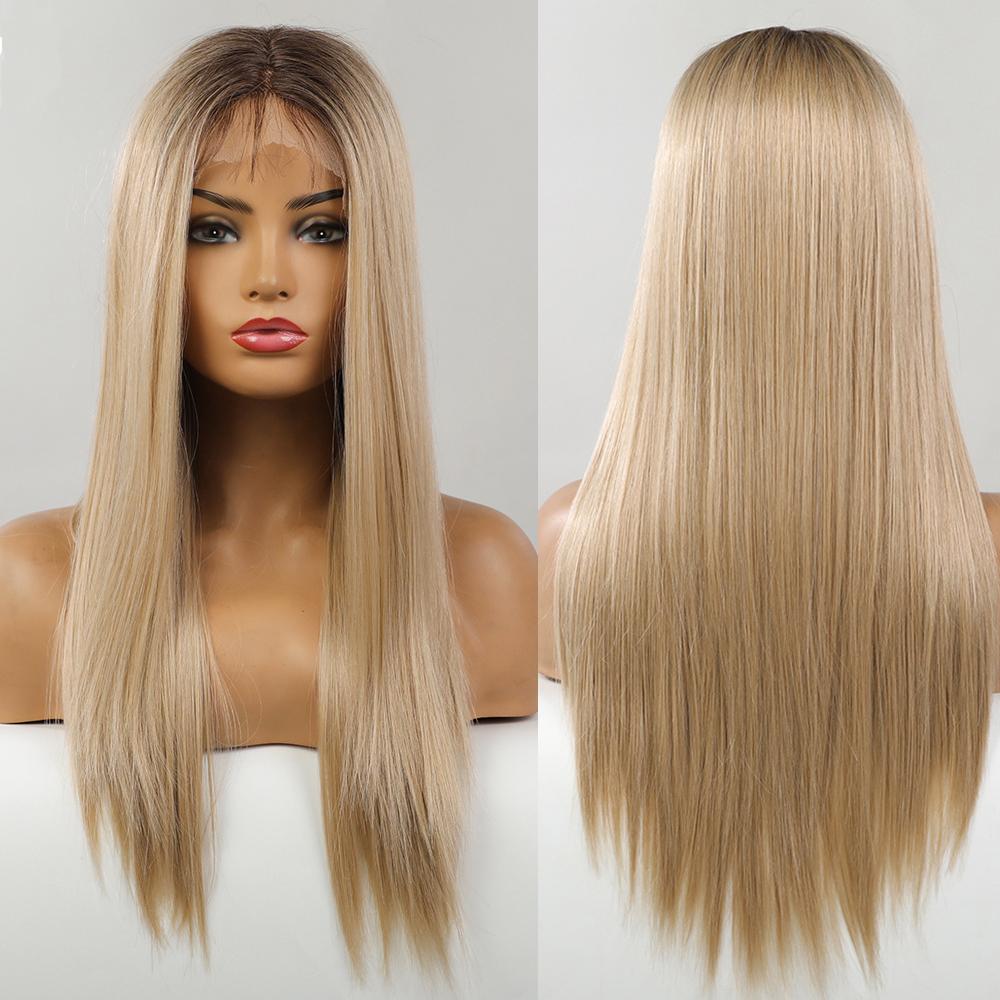 ALAN EATON Длинные синтетические прямые омбре пепельные платиновые блонд парики на шнуровке для женщин, косплей, вечерние волосы высокой плотности, термостойкие