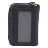 Card Wallet Black Leather 10 Slots Zipper Compact Transparent Window Card Holder for Travel Daily