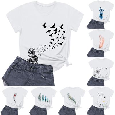 Женская повседневная футболка с круглым вырезом и короткими рукавами с принтом