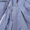 VONDA Элегантное женское платье-рубашка с лацканами, длинными рукавами, полосатым принтом и закруткой в стиле кэжуал
