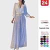 Elegant V-Neck Long-Sleeve Dress with Sequin Waist and French Wide-Leg Pants for Women, Spring/Autumn 2025