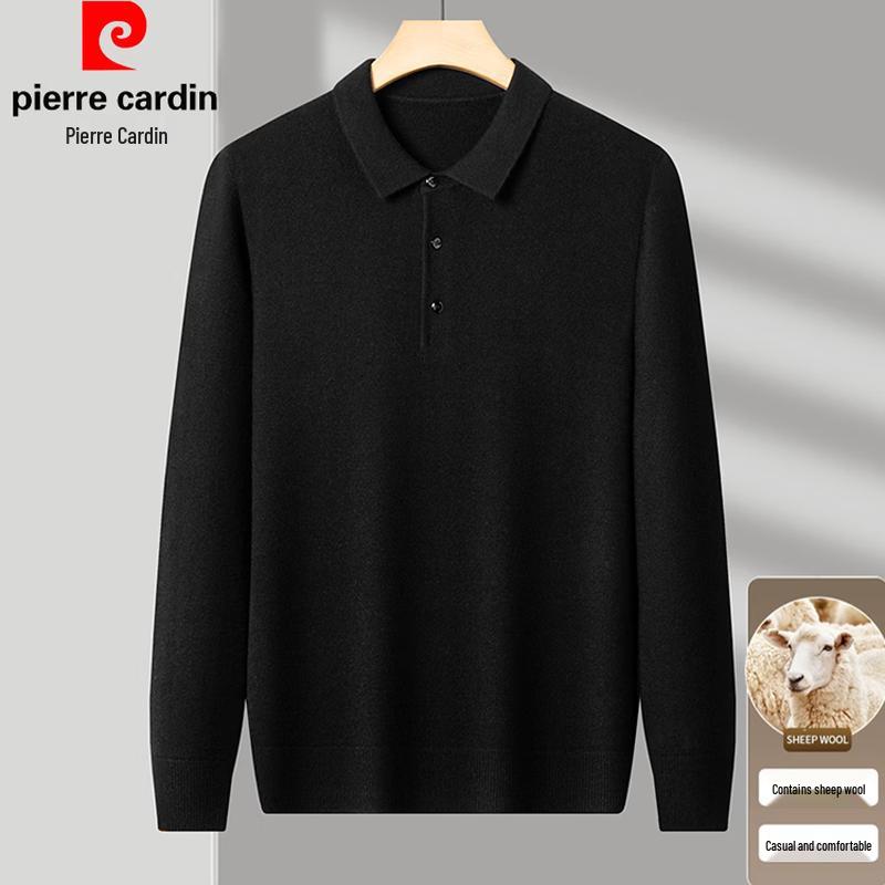 Pierre Cardin Men's Solid Lambswool Blend Thick Knit Polo Sweater