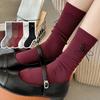 Серо-красные носки женские осенние и зимние ретро хлопковые вязаные носки средней длины с бантом японские милые носки кавайные подарки