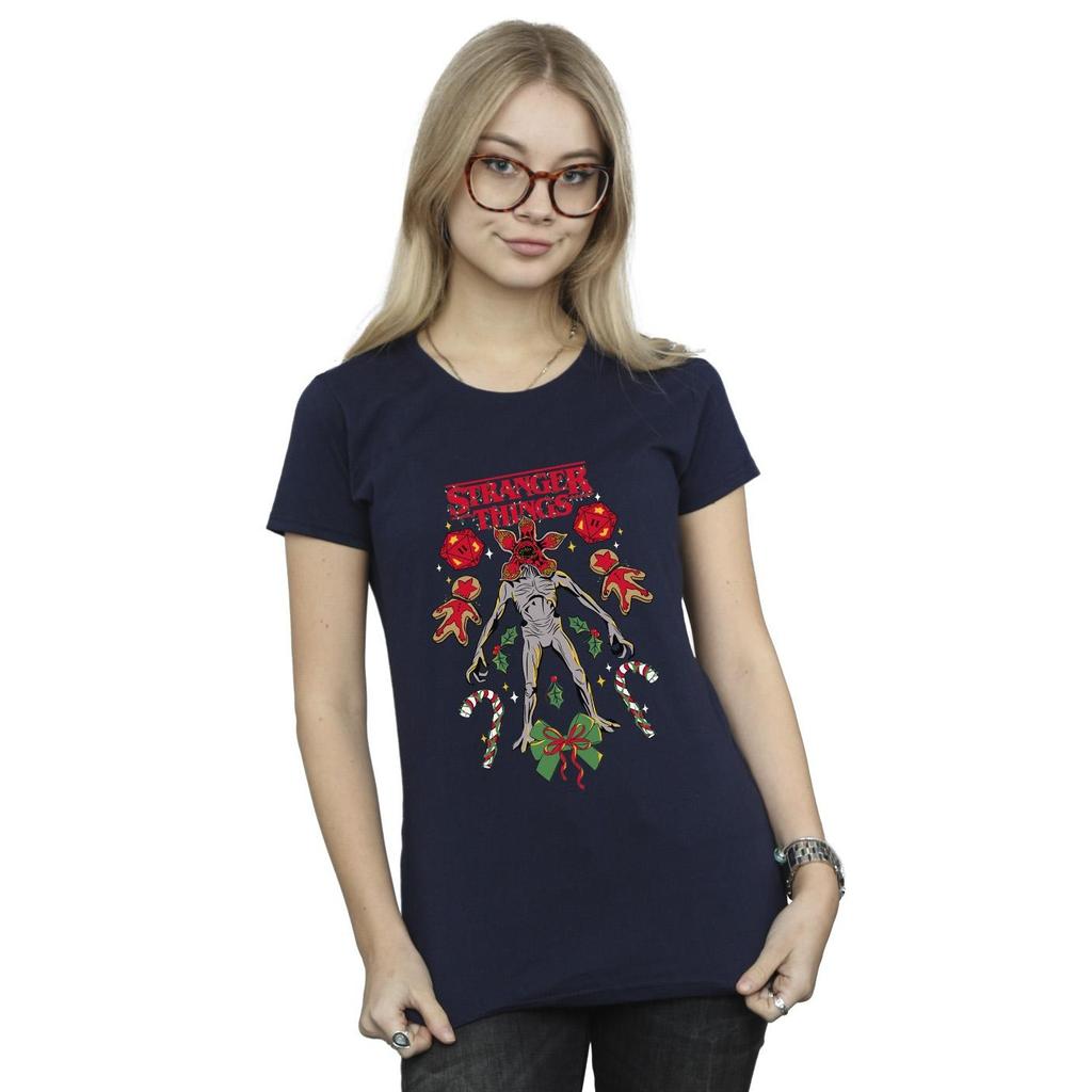 Netflix Womens/Ladies Stranger Things Christmas Demogorgon Cotton T-Shirt