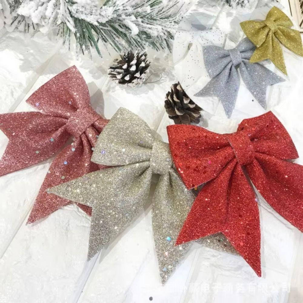 2Pcs Creative Bow Christmas Decorations Sparkling Christmas Hanging Decorations Party Decoration