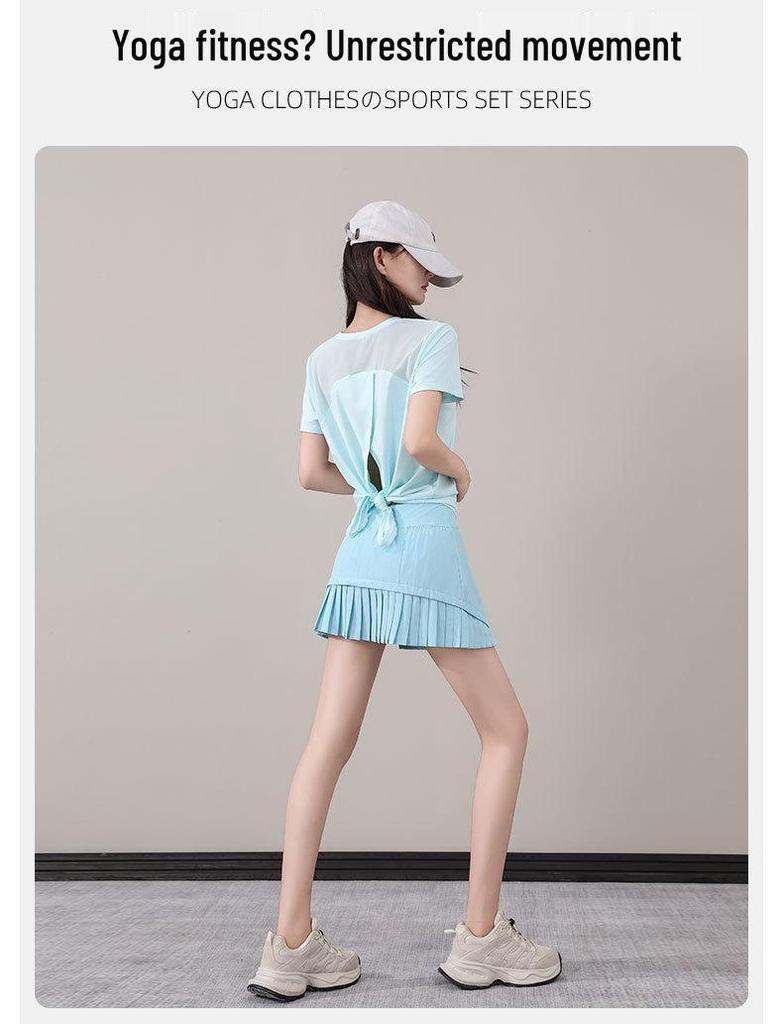 Женский летний комплект спортивной одежды быстросохнущий для бега, бадминтона, тенниса, йоги - юбка и топ маленьких размеров