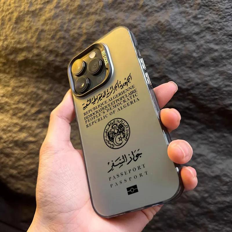 Чехол для телефона в виде паспорта Алжира для iPhone 16 14 Pro Max 15Plus 11 13 12 16e SE3 7 8 XS XR Конфетно-матовый чехол с надписью Противоударный чехол Coque