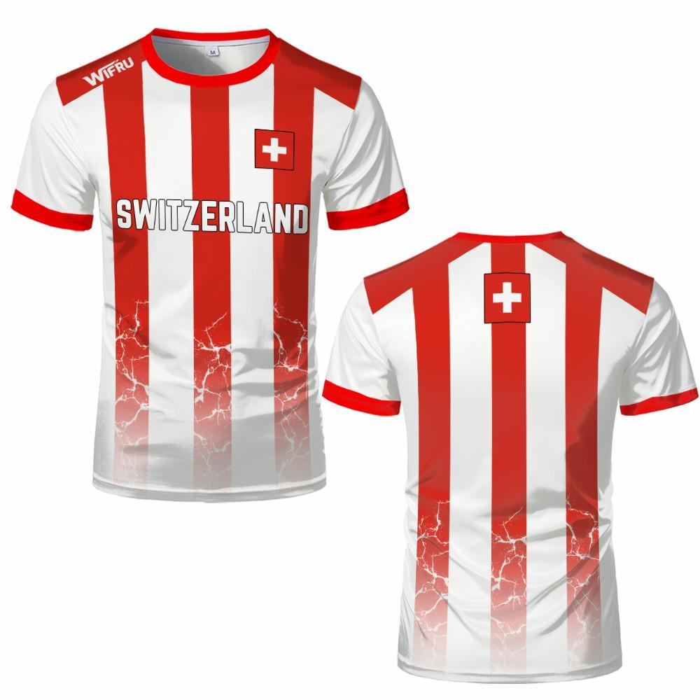 Swiss Map Flag Pattern Football T-shirt Summer Men's Casual Sports Shirt 3D Printing Design Fashionable Short Sleeved O-neck Clothing