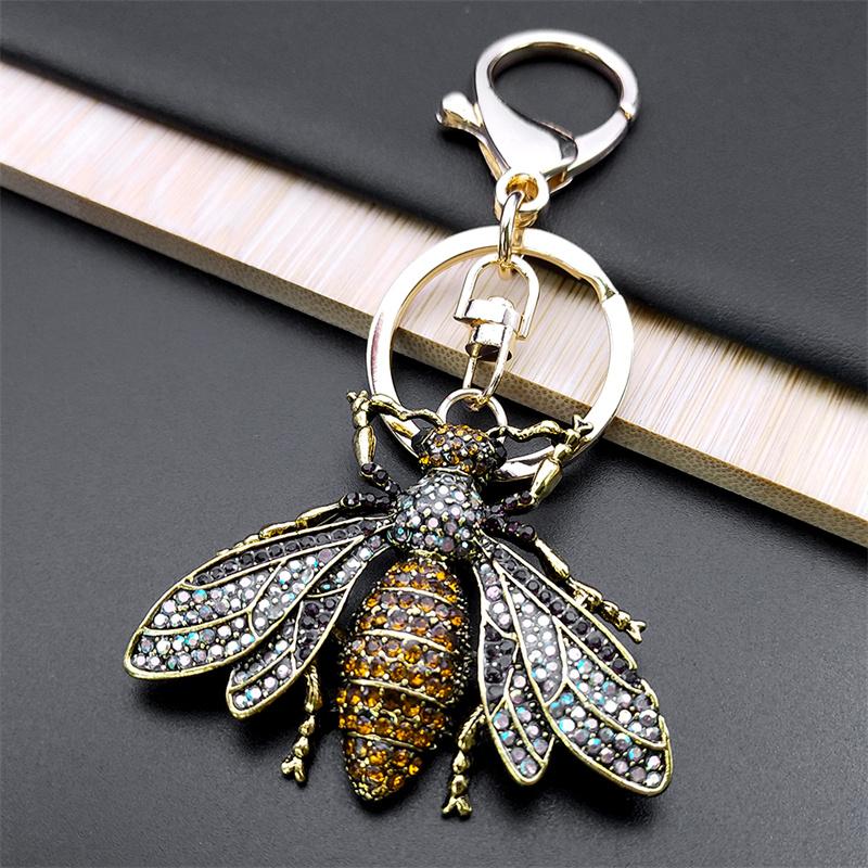 Vintage Crystal Bee Pendant Key Chain Women Alloy Rhinestone Keyring Car Bag Accessories Jewelry llaveros para mujer K9242S04