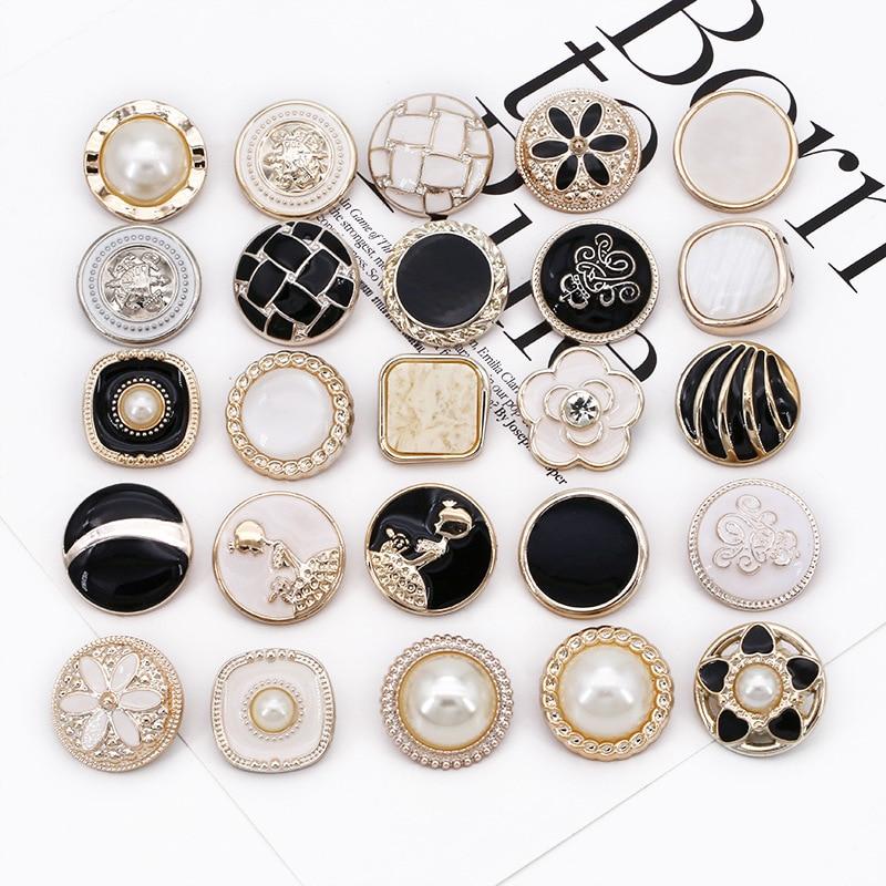 10pcs Pretty Plating Buttons Square Round Buttons Coat Windbreaker Sweater Accessories Various Styles DIY Sewing Supplies