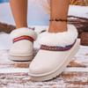 Модные Удобные Большого Размера Зимние Снежные Ботинки Женские Слипоны Хлопковые Туфли Толстая Подошва Этнический Стиль Закрытый Носок Резиновая Поверхность
