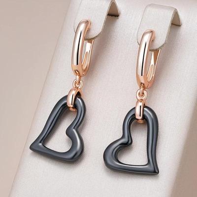 Черные керамические серьги-подвески в форме сердца для женщин, золотые украшения для индивидуальности, роскошные подарки для вечеринок