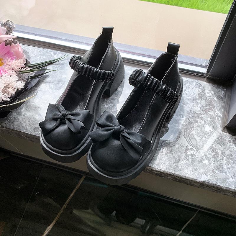 Туфли-лодочки на высоком каблуке с бантом, французские одинарные туфли, женские 2025 осень, новые, толстый каблук, толстая подошва, Мэри Джейн, маленькие кожаные туфли