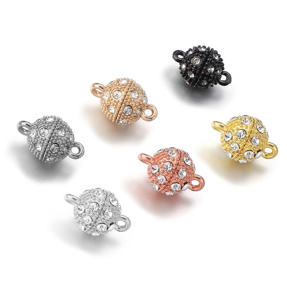 5PCS 8 10 12mm Round Crystal Magnetic Clasps DIY Necklace Bracelet Buckle Hook Clasps End Clasps Connectors for Jewelry Making