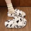 Fashion Women's One Word Slippers 2025 Winter New Outdoor Warm Plush Cotton Slippers Lightweight Comfortable Indoor Non Slip Home Shoes