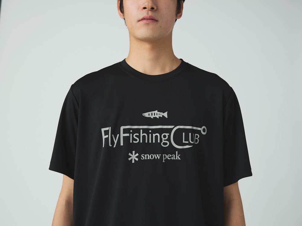 Snow Peak Графическая футболка с коротким рукавом и футболка размера XXL Flyfishing Club SPF-TS-25AU902, Мужская Женская, Черный,