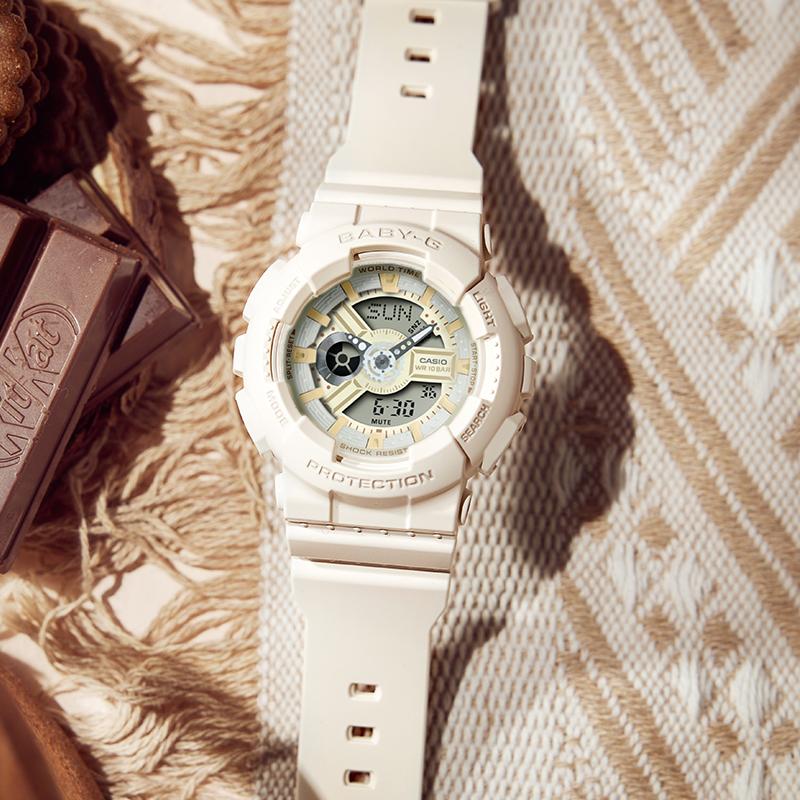 Casio BABY-G Серия 'Шоколадная тема' Ударопрочные и водонепроницаемые Спортивные и для отдыха Милый круглый циферблат Кварцевый механизм Ремешок из смолы Японские BA-110XSW-7APRQ