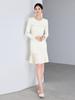 Beige French Style Pleated Long Sleeve Dress for Women - 2025 Elegant Slimming Design
