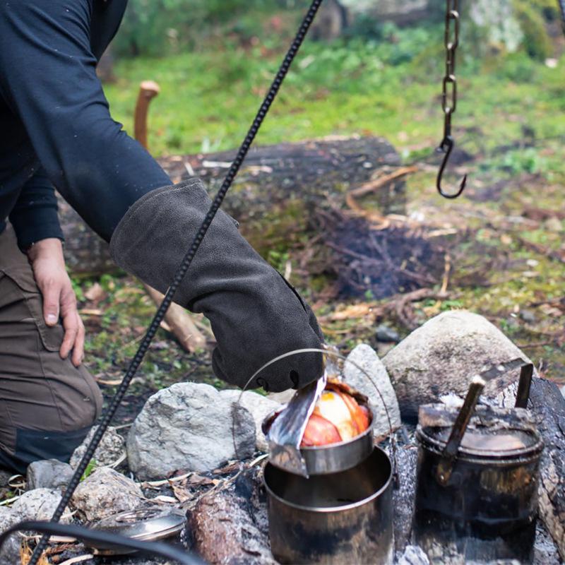 Барбекю перчатки из коровьей кожи: Термостойкий, Огнеупорный, Длинный стиль для кемпинга, пикников и сварки (Защита 500℃)