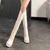 Высокий каблук Квадратный каблук Современные сапоги До колена Молния 2025 Горячая распродажа Женская обувь Круглый носок Зимние Новые Лаконичные женские сапоги