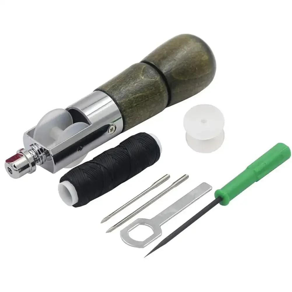 Leather Sewing Kit DIY Leather Sewing Awl Needle with Copper Handle Set Leather Canvas Tent Shoes Repairing Tool Nylon Thread