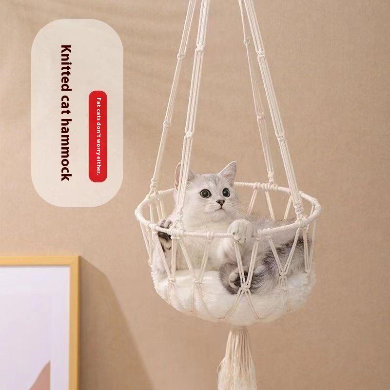 Winter Cat Window Perch, Cat Hammock for Wall with  Hand Woven Ropes,  Foldable Cat Beds for Indoor Cats Basket Swing