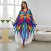 Women's Boho Cover Up, Plus Size Contrast Loose Fit Vacay Beach Kaftan Dress