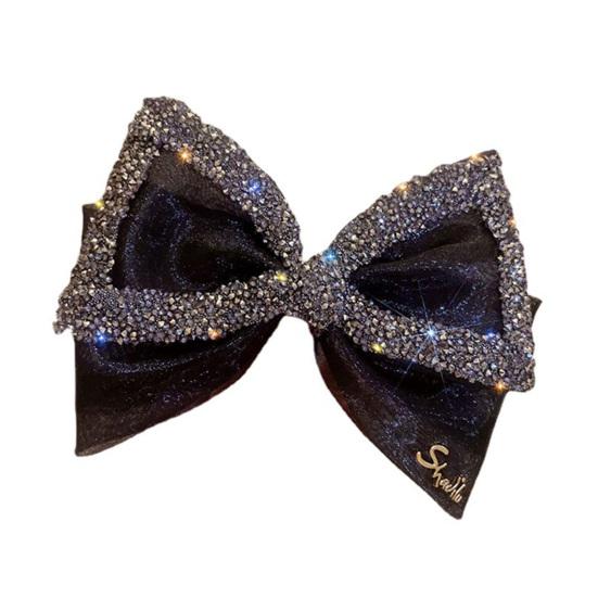 Shiny Rhinestones Non-Slip Spring Clip Tight Elegant Big Mesh Bowknot Decor Top Hair Barrette Hair Accessories
