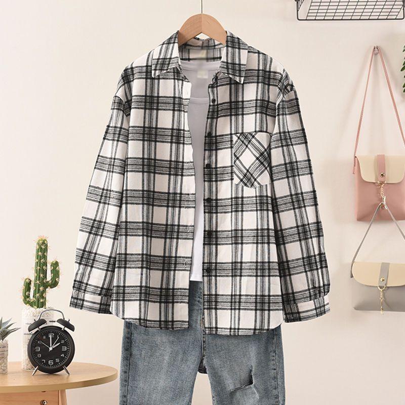 Модная клетчатая рубашка для женщин, свободная и стильная, стройнящая, с винтажным гонконгским колоритом, идеально подходит для весны/осени