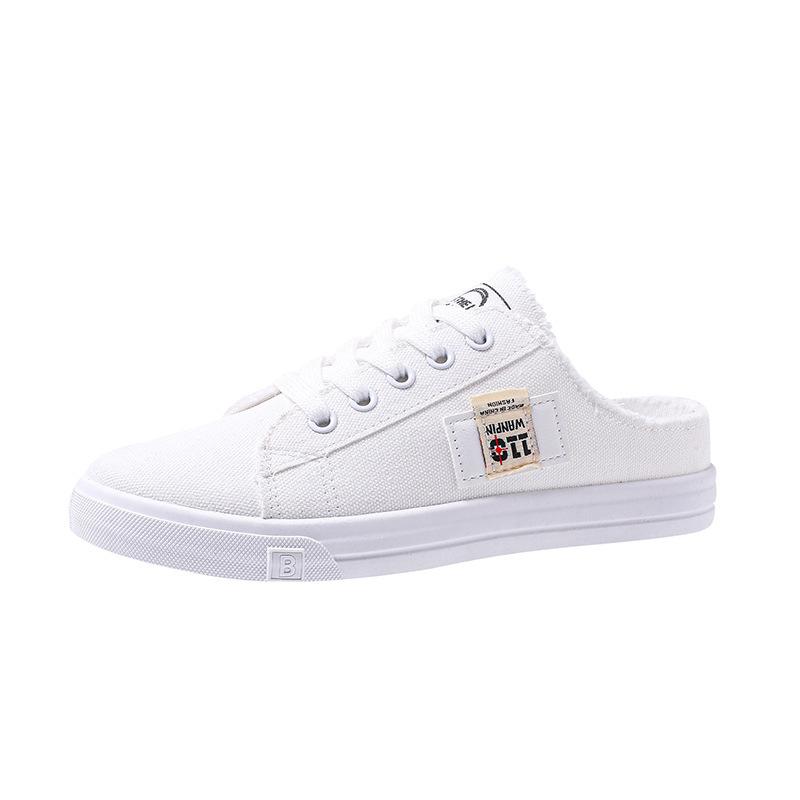 Spring and Autumn New Canvas Shoes Female Students Half Drag Lazy Versatile Breathable Casual