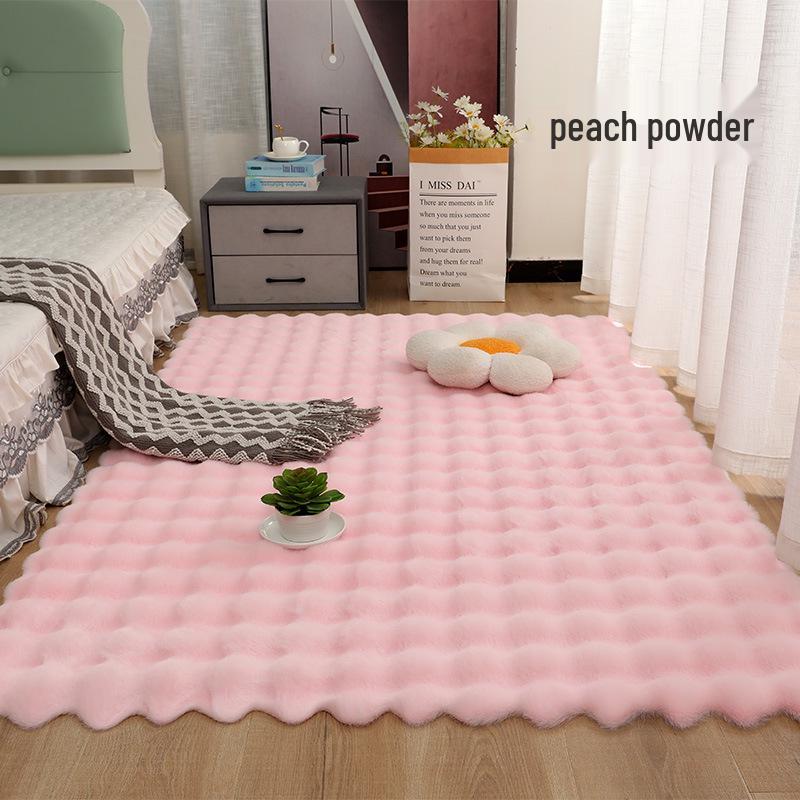 Cream Velvet Bubble Style Bedroom Carpet Mat