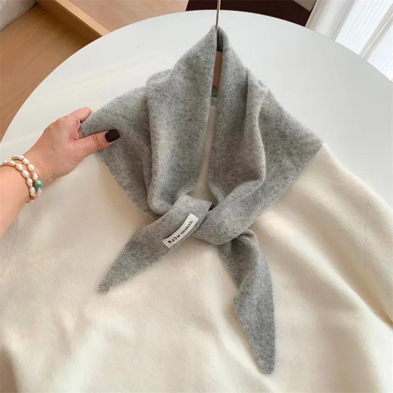 British Korean Style Niche Wool Knitted Triangular Scarf Women Headscarf Knitted Scarf Multi-functional Warm Knitted Scarf