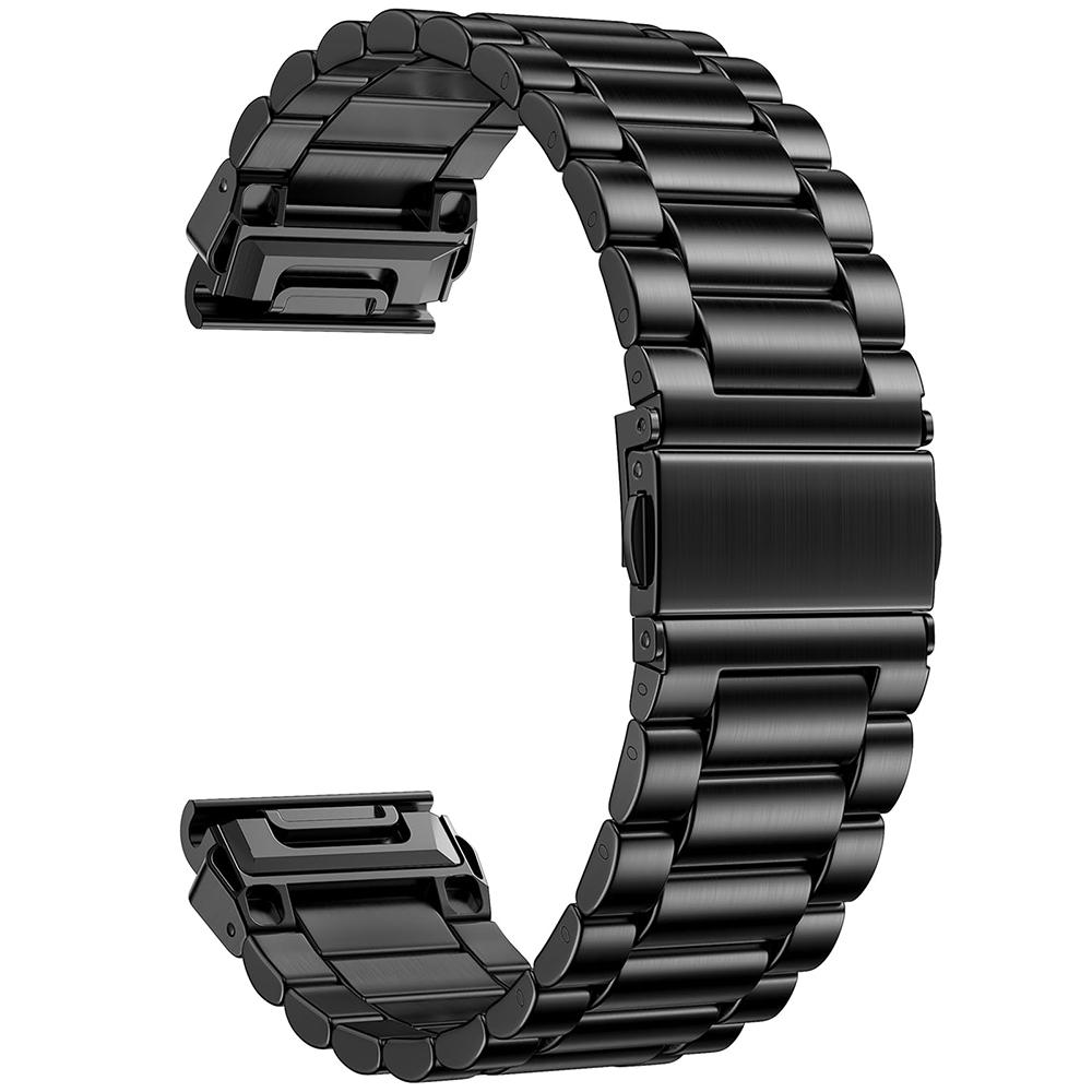 22mm 3-Bead Watch Band for Garmin Fenix 8 Pro AMOLED 47mm/8 47mm/E 47mm Stainless Steel Replacement Strap with Folding Clasp