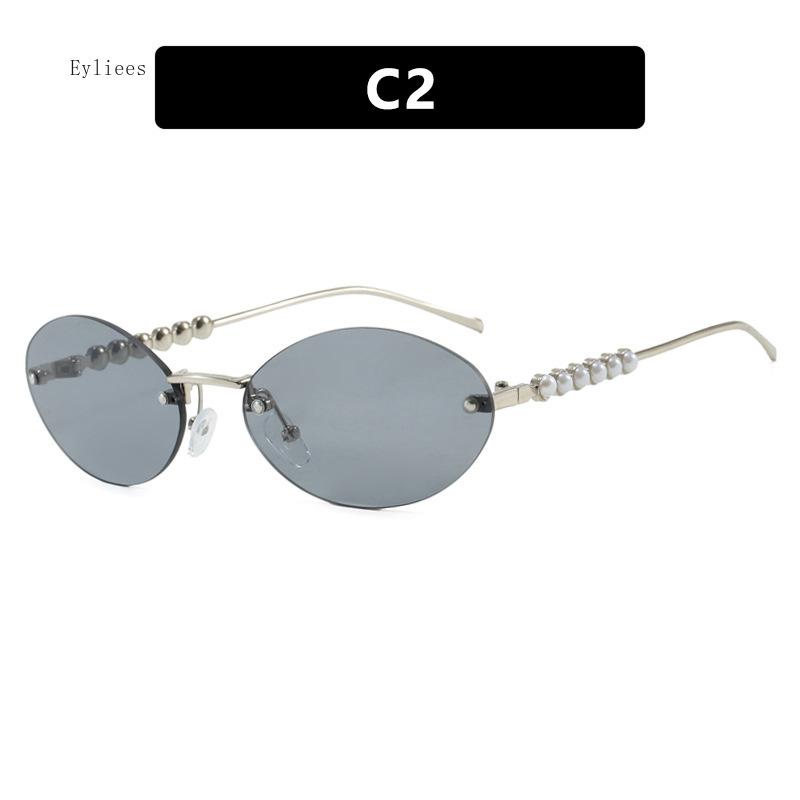 Новые безободковые овальные женские солнцезащитные очки Великолепные жемчужные солнцезащитные очки Европейский и американский трендовый хай-энд