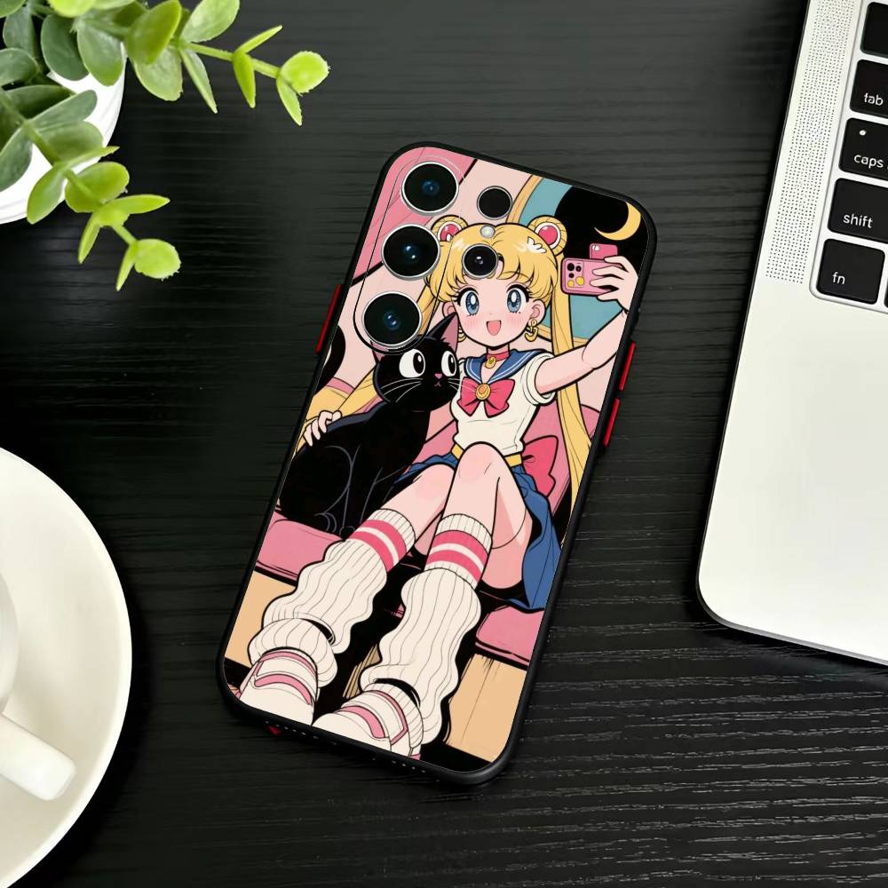 Мультяшный чехол для телефона D-Sailor M-Moons для Samsung S26, S25, S24, S23, S22, S21, S20, S30, Ultra, Plus, Fe, Note, 5G Черный чехол