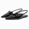 Women's Slingback Flat Bottom Sandals Summer ZAZA 2023 Black Leather Pointed End Woman Ballet Shoes Fashion Low-heel Beach Shoes