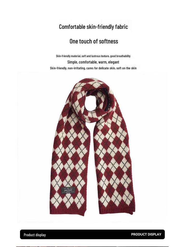Women's Retro Plaid Winter Scarf - Thickened Knitted Cashmere-Like Shawl