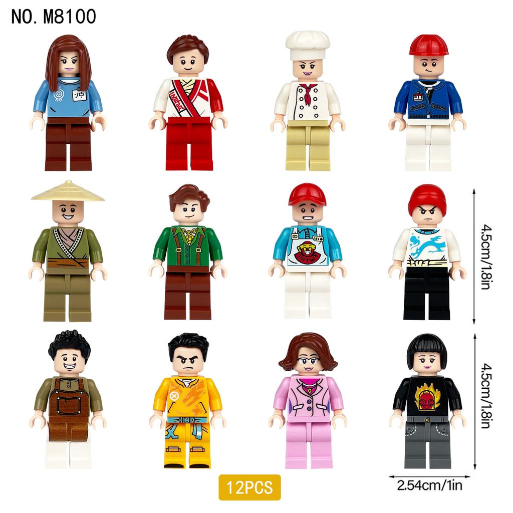 12 шт. M8100 городские человеческие строительные блоки для мальчиков и девочек, повар, студент, дети, строительная игрушка в подарок