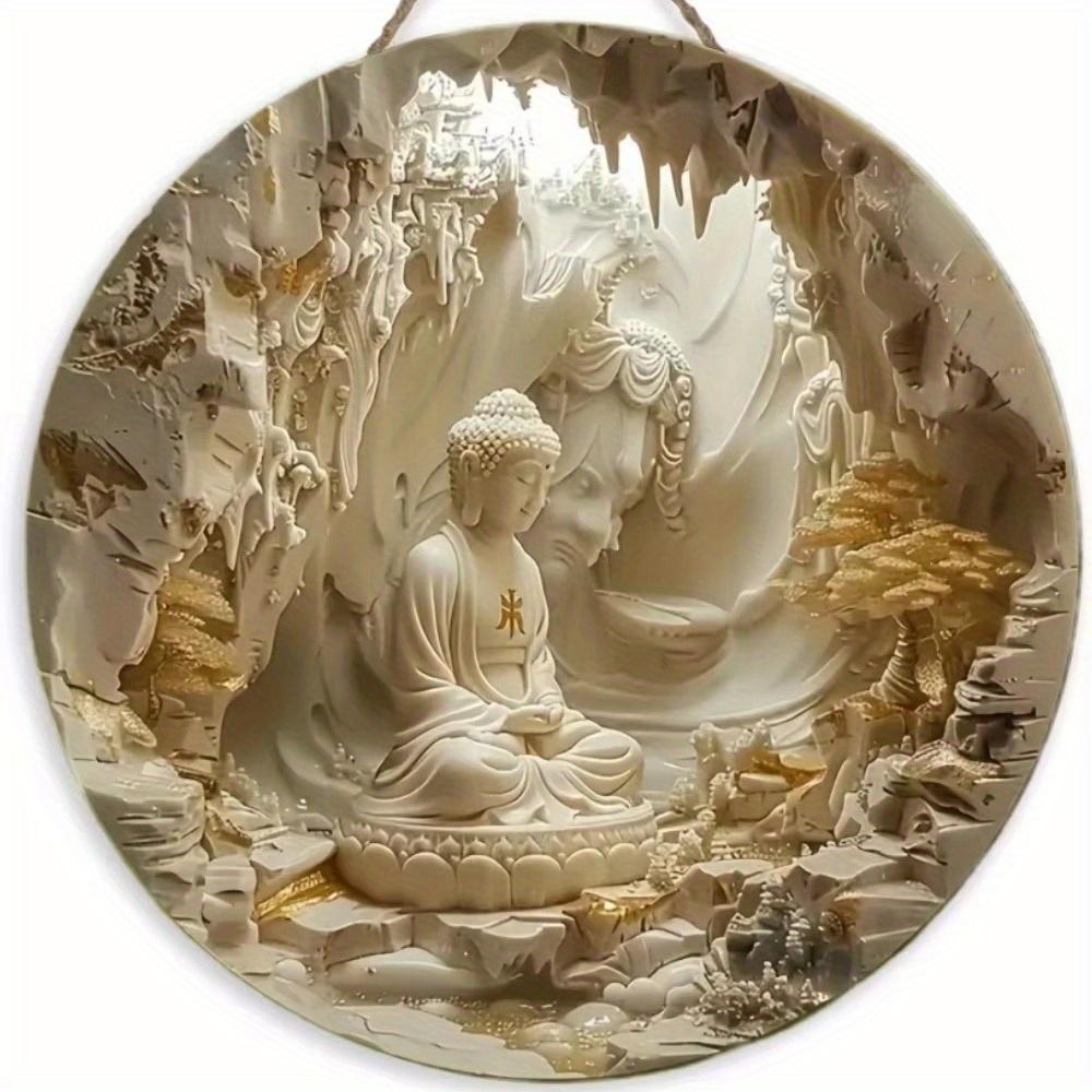 1pc 2d Flat Buddha Art Sign - Round Wooden Sign - 20cm Suitable for Home Living Room, Restaurant, Office, Garage, Bar, Coffee Shop Decoration, Gift