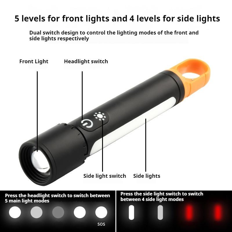 LED White Spotlight Flashlight Type-C Rechargeable Aluminium Plastic Telescopic Zoom Long Range Flashlight