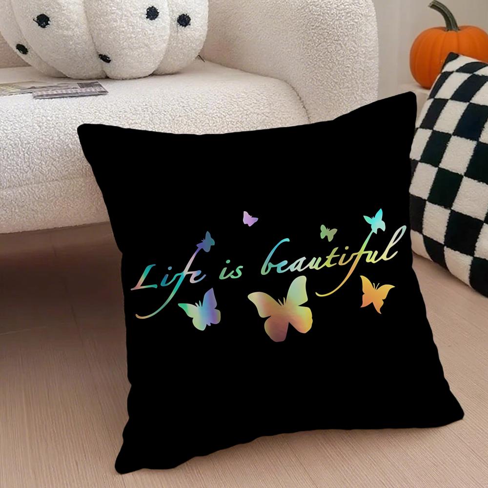 Fashion LLife Is Beautiful Cushion Cover Throw Pillow Cover Hidden Button Durable Polyester Chair Cushion