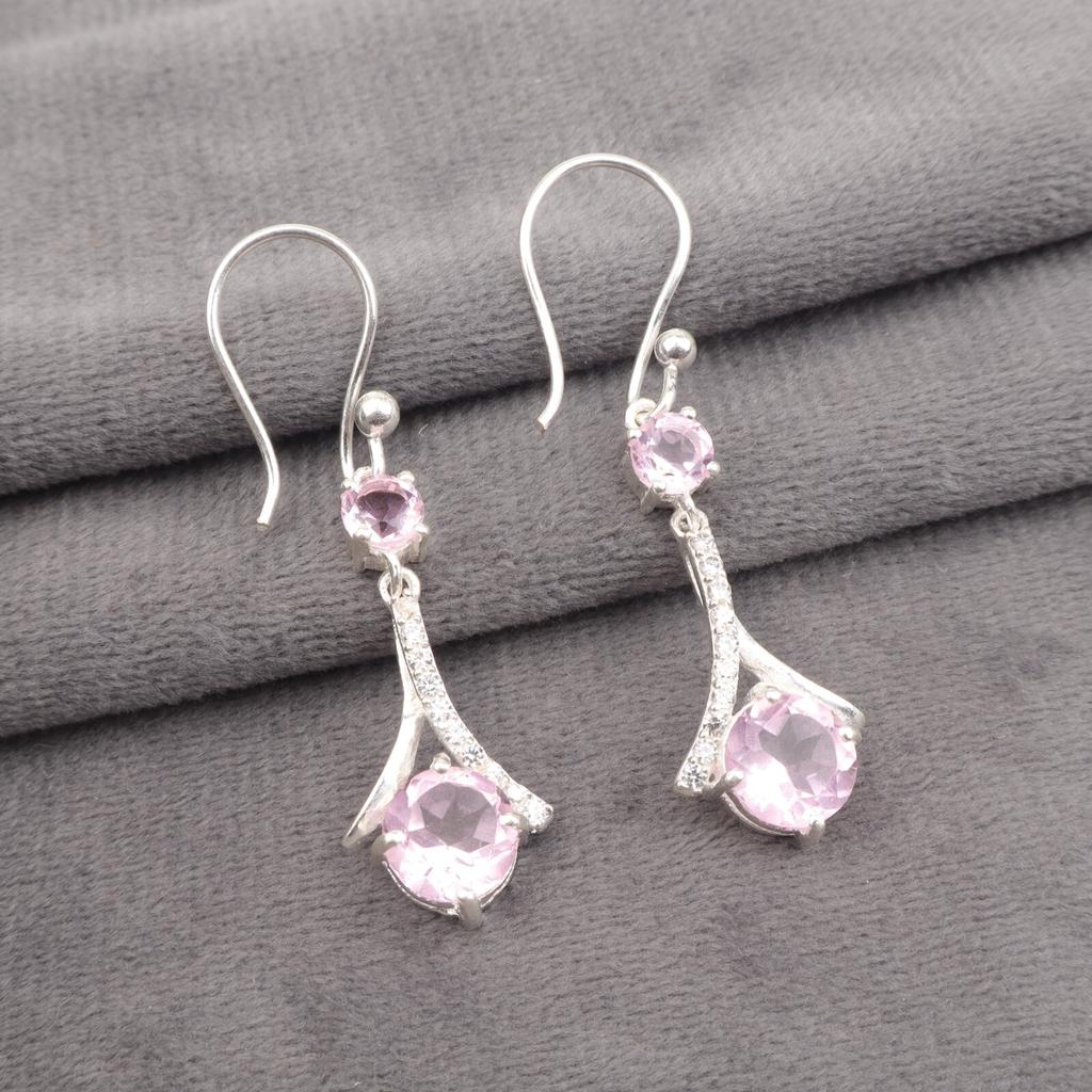 Morganite Gemstone 925 Stamped Silver Jewelry Drop/Dangle Earrings 1.84" For Her CZE-9-7