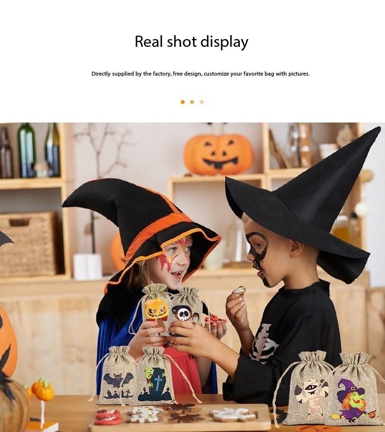 5Pcs New Halloween Linen Bundle Pocket Candy Biscuit Storage Bag Halloween Gift Decoration Drawstring Bundle Pocket