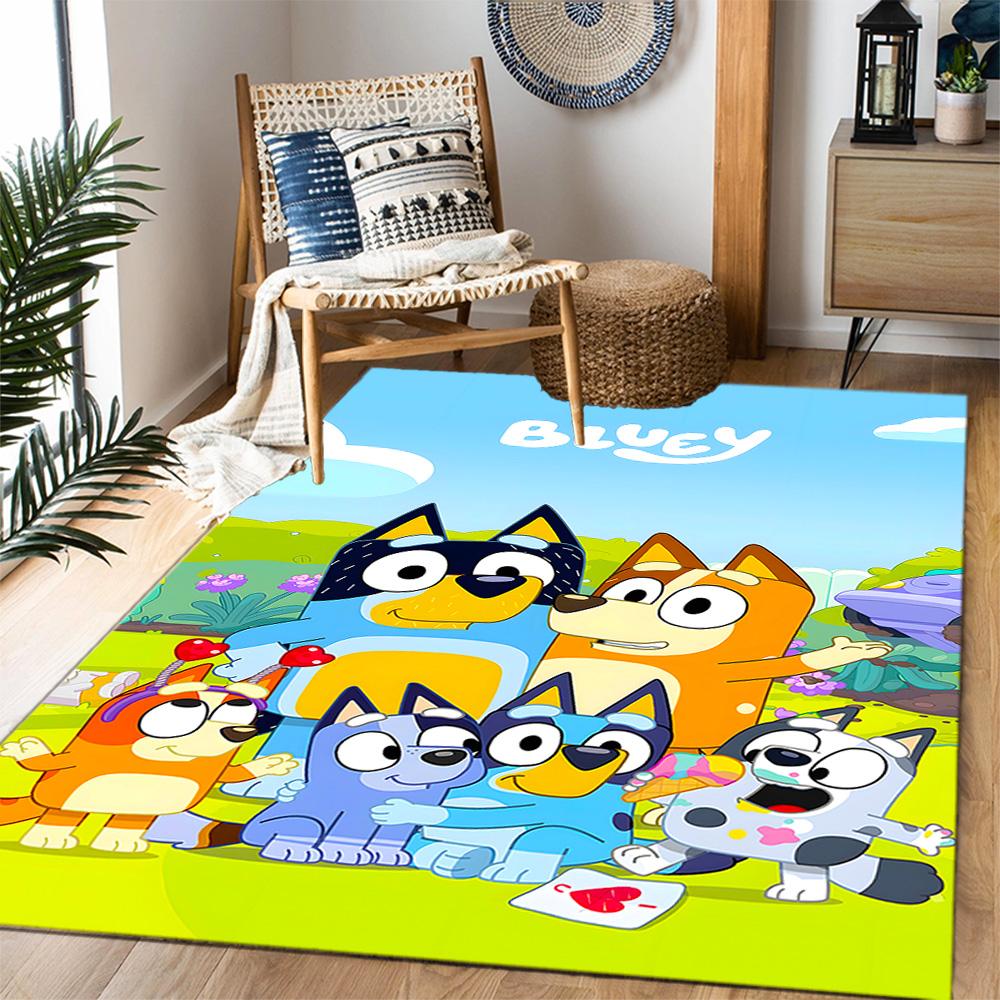 Bluey's Bus Adventure Themed Anti-Slip Rugs - Polyester Home Decor, Suitable for Bedrooms, Living Rooms, Doorways, Studios, and Decorations