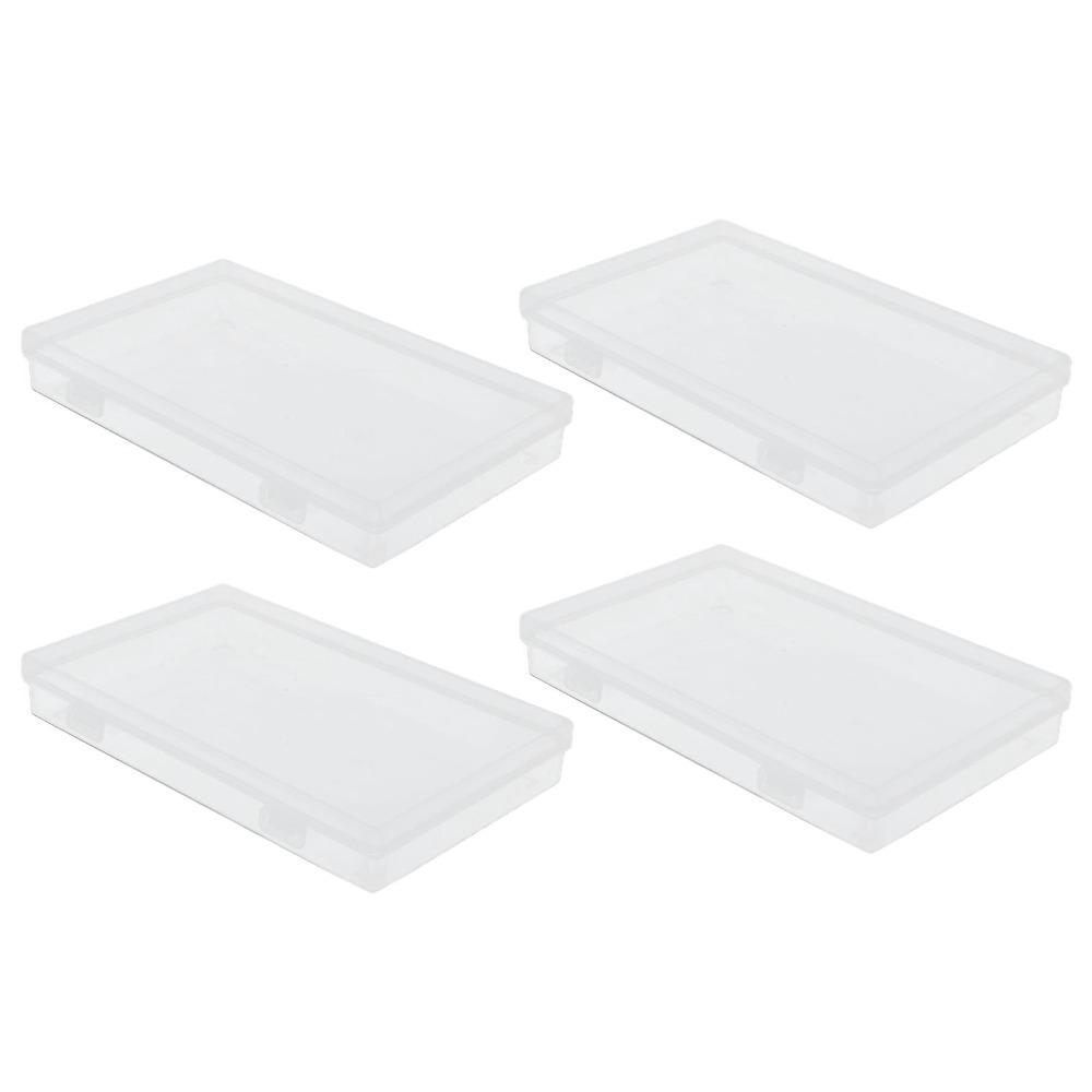 4pcs Transparent Hinged Cover Box PP Multipurpose Storage Box Office Supplies